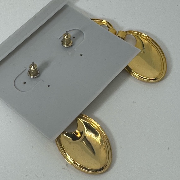 Vintage Lilly’s Green & Gold Enamel Geometric Double Oval Dangle Earrings - Picture 7 of 8